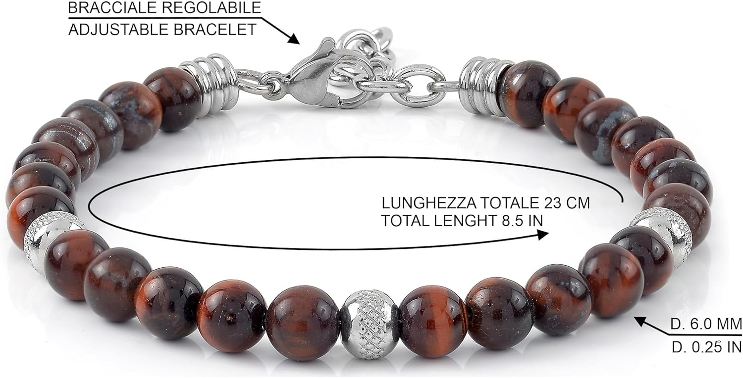 Detalle 2 de 10:10 Bracciale Occhio di Tigre Rosso 22 cm