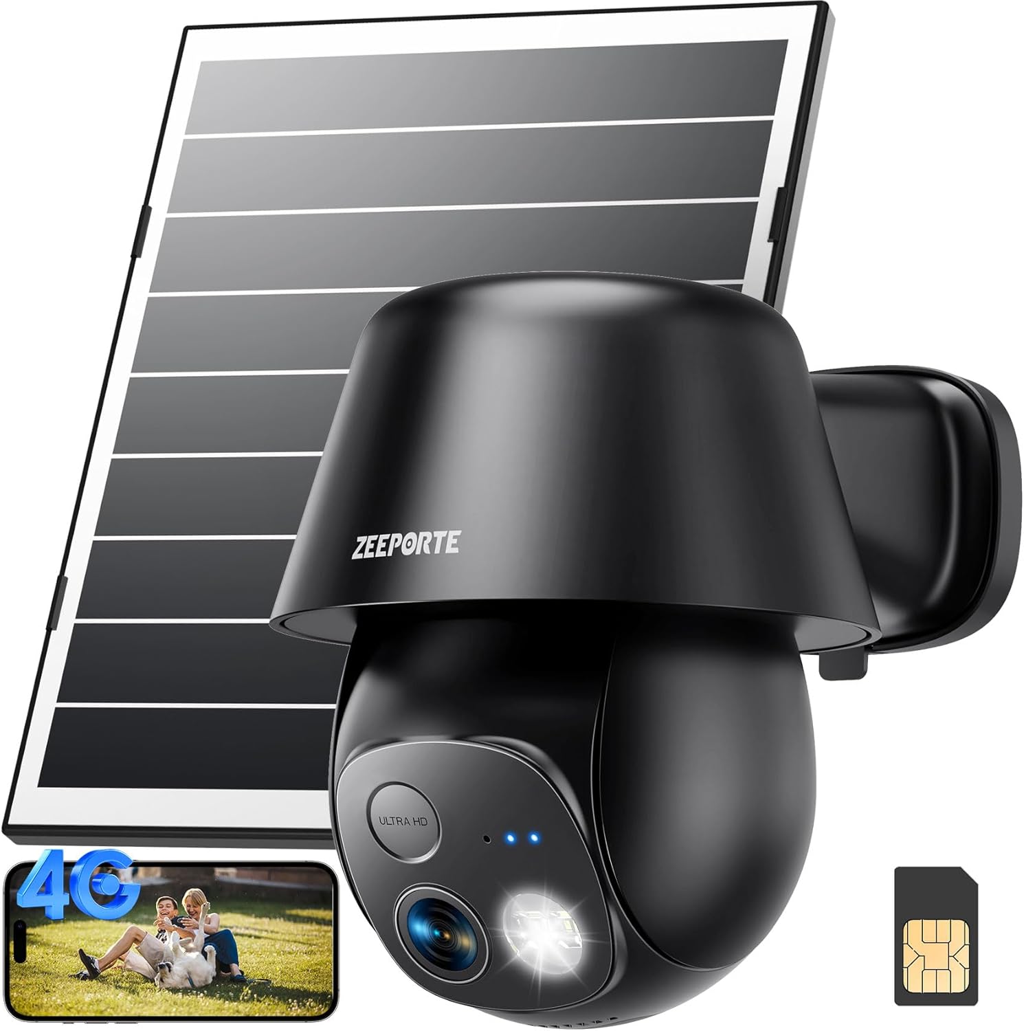 Detalle de ZEEPORTE SECURITY MC 206G3-BIT 4G LTE Solar Camera, 2K, 360° Pan-Tilt