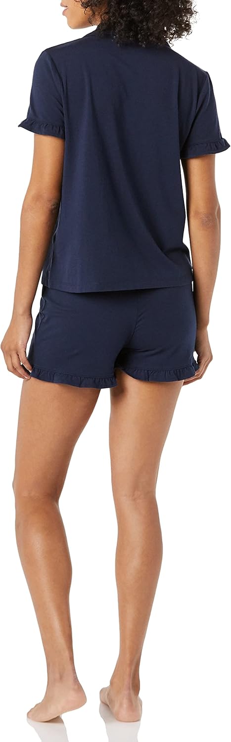 Thumbnail 1 de Amazon Essentials Damen Pyjama-Set aus Baumwollmodal mit Paspelierung und gerüschtem Kragen – Übergröße erhältlich