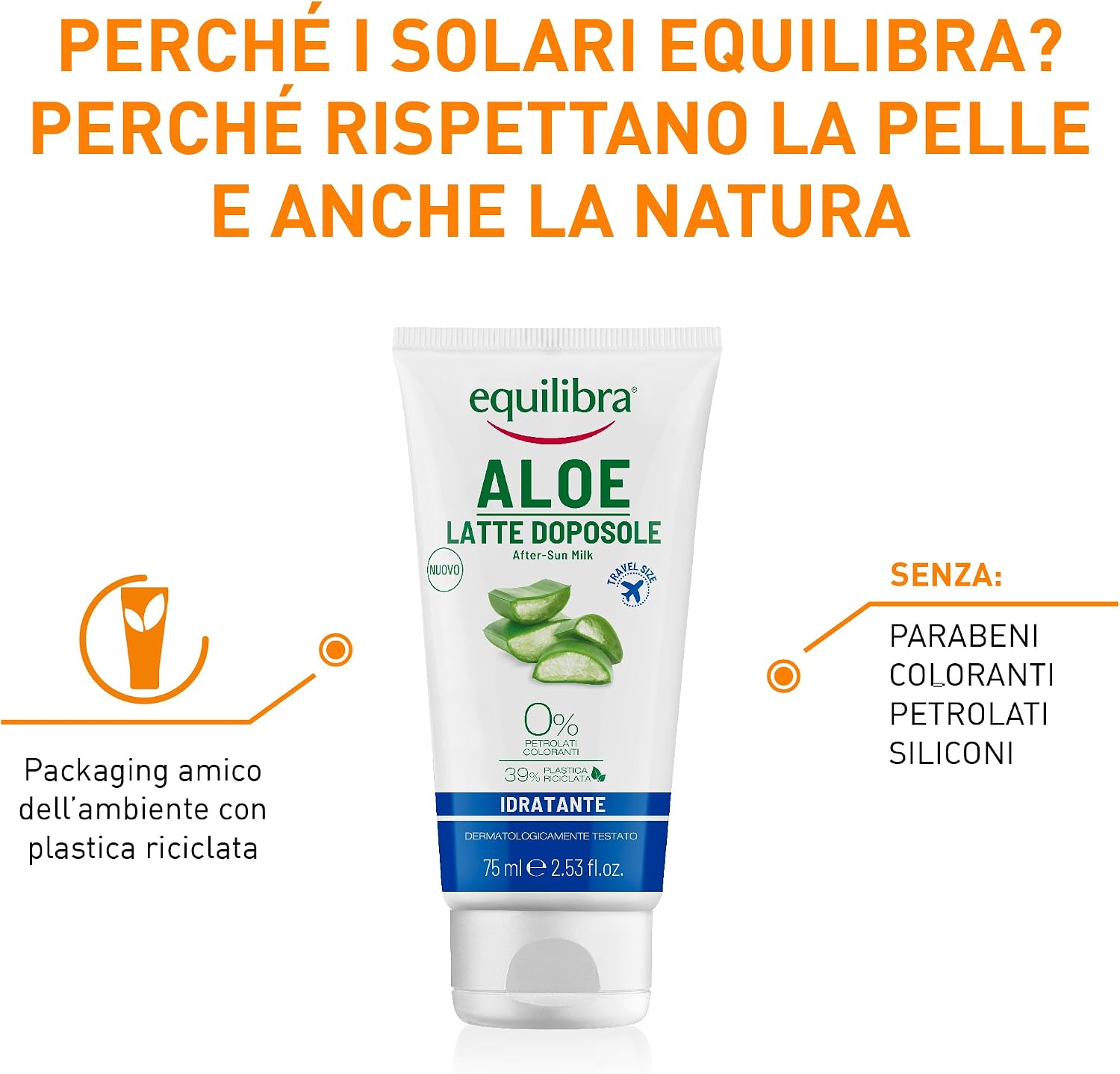 Detalle de equilibra Solari Aloe Latte Doposole Idratante Travel Size (75 ml): dopo sole leggero e nutriente