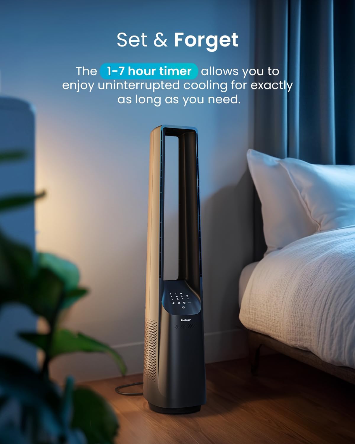 Thumbnail 6 de Pro Breeze Silent Bladeless Portable Tower Fan – Ultra Quiet Air Circulator