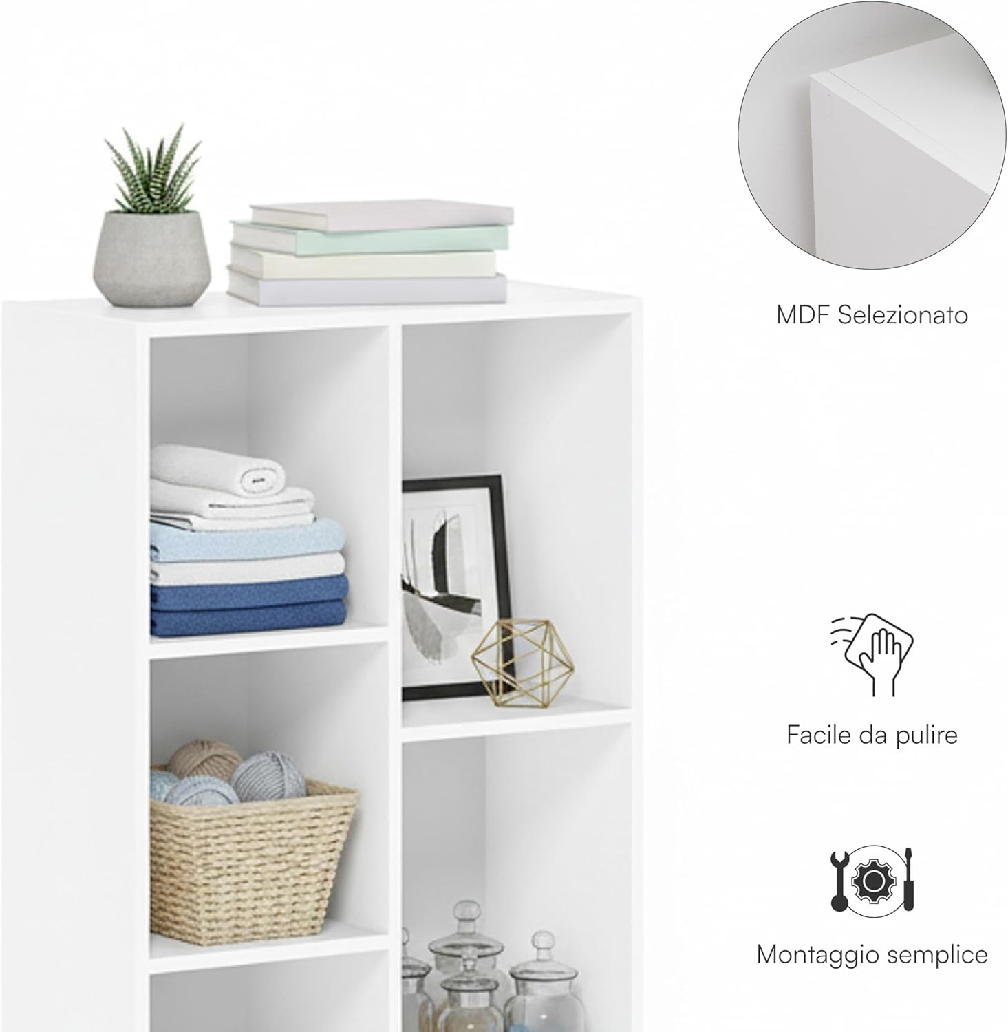 Detalle de Baroni Home Libreria a Cubi Componibile: Scaffale Modulare Bianco 7 Scomparti 24x50x106 cm