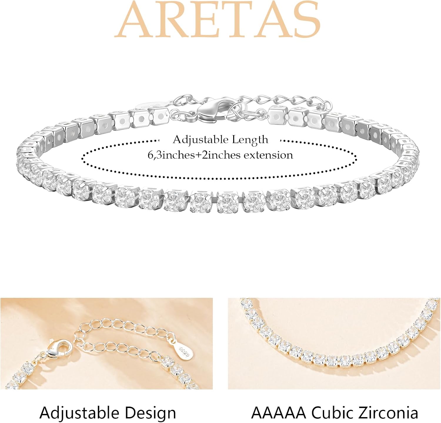 Detalle de Bracciale da donna in argento Sterling 925 regolabile di Aretas