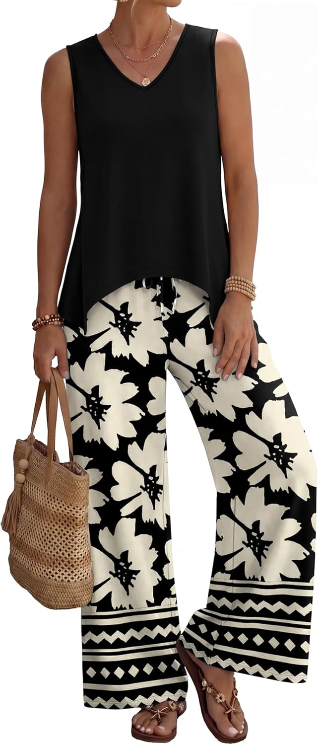 Detalle de WIHOLL Two Piece Sets for Women: Dressy Lounge Set for Summer and Travel