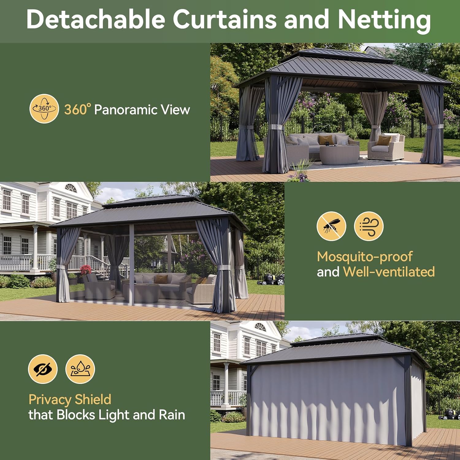 Detalle 2 de Aoxun Hardtop Gazebo 16 x 12 ft