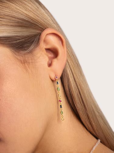 Detalle 2 de SINGULARU Pendientes Cascade Colors en Plata 925 bañada en oro de 18 Kt con circonitas multicolor
