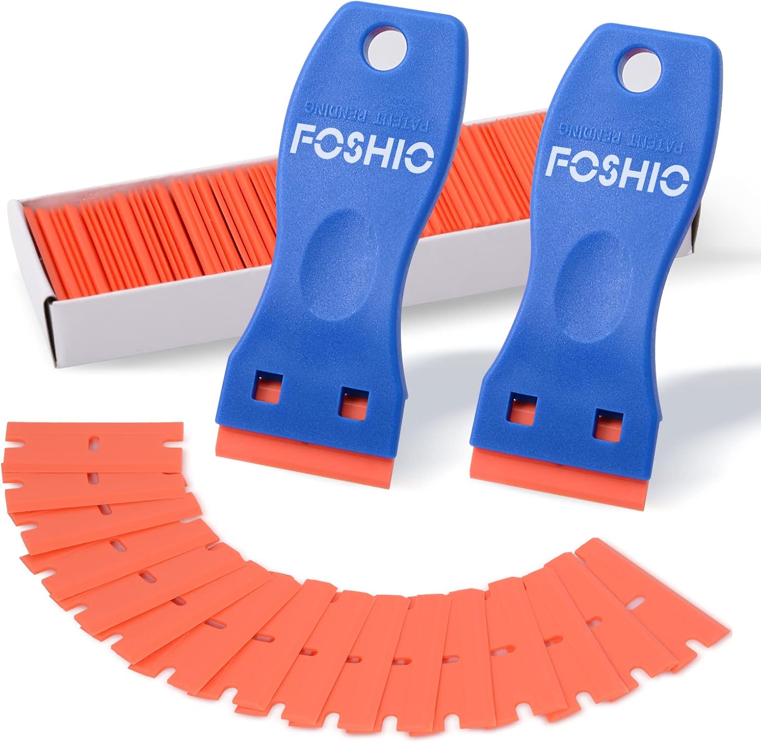 Detalle de FOSHIO FM052 Plastic Razor Blade Scraper Set with 2 Tools and 100 Blades