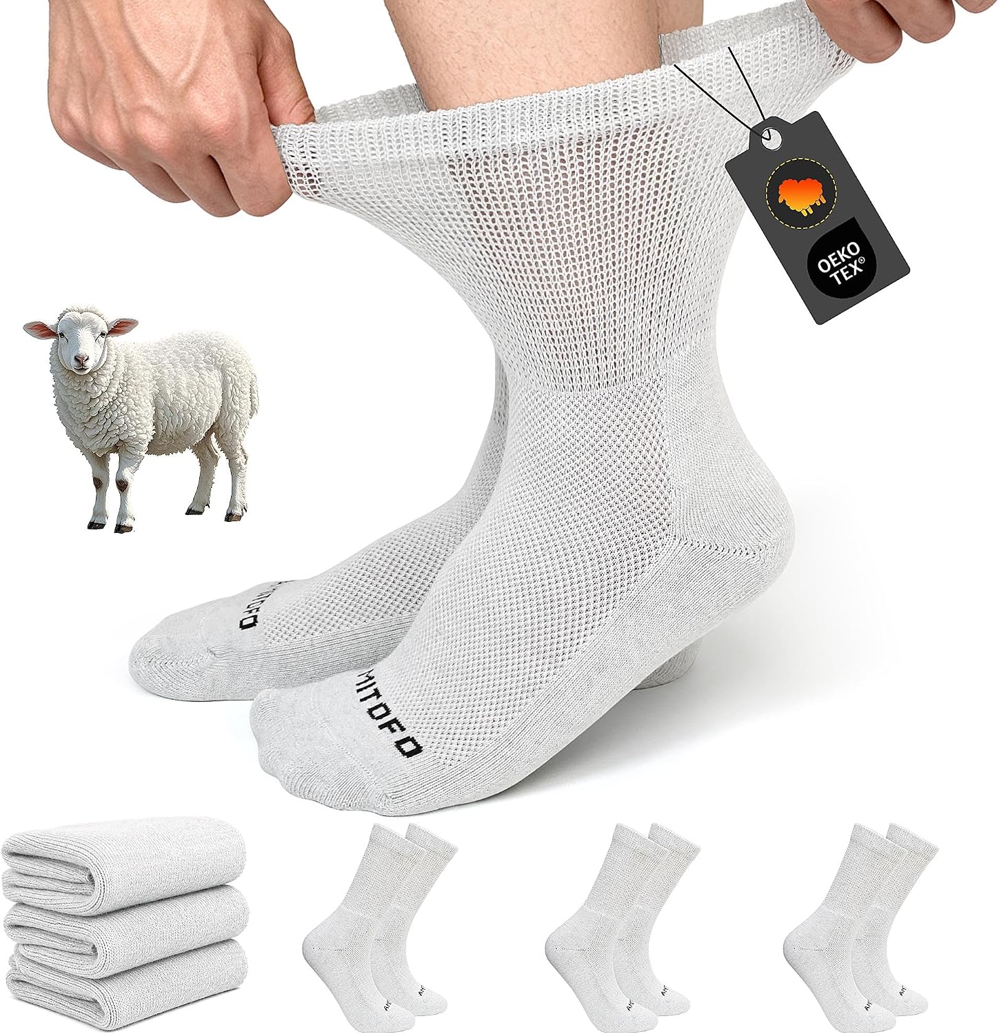 Detalle de ZFSOCK Diabetic Socks, 3 Pairs with Bamboo-Wool Blend, Seamless Toe & Cushioned Sole