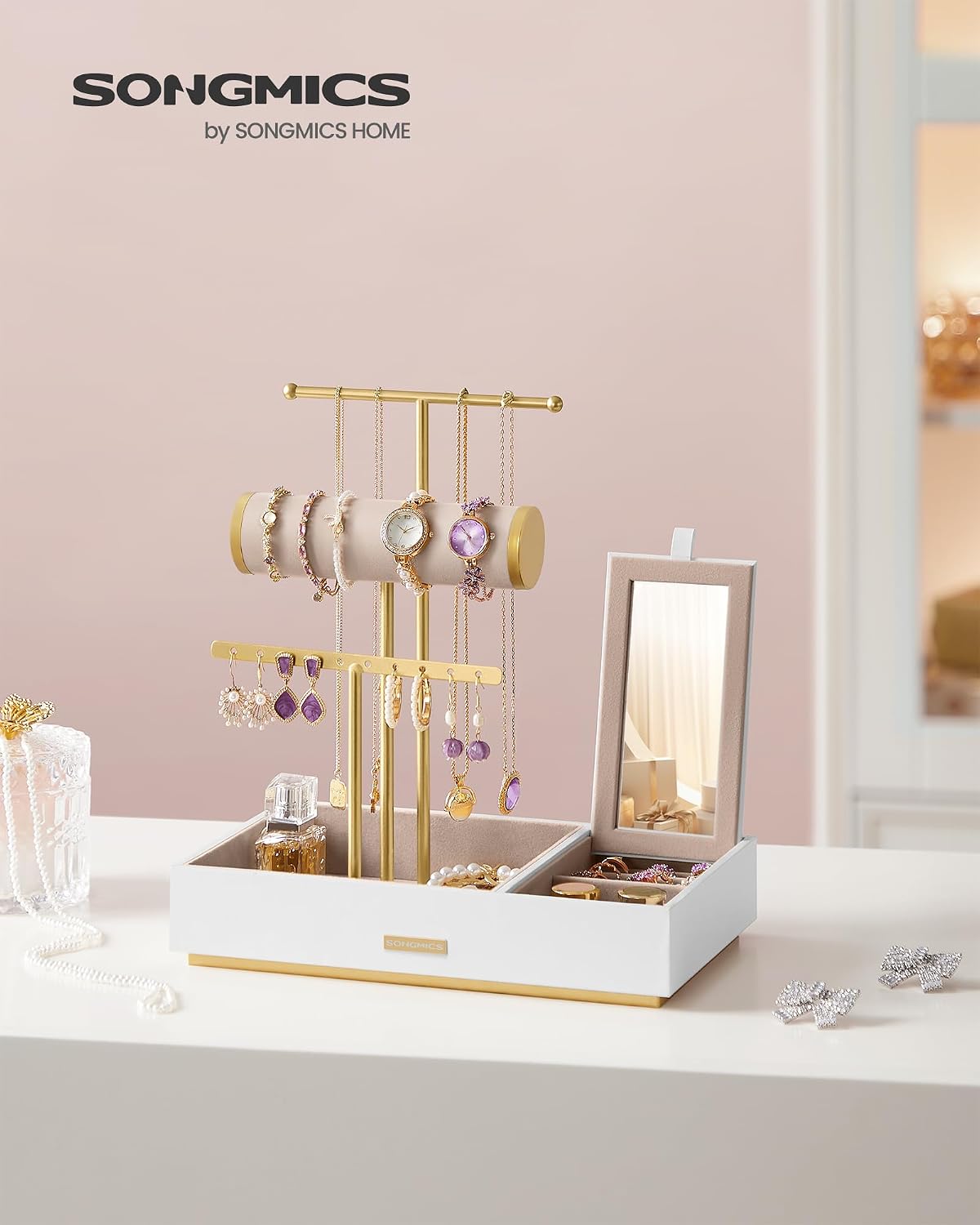 Detalle 2 de SONGMICS CAELEY JJS022W01 Jewellery Stand with Mirror and Velvet Trays