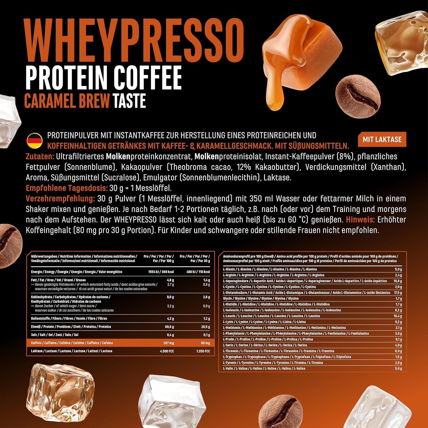 Thumbnail 3 de Wheypresso Protein Coffee Caramel – Proteingetränk mit Whey-Konzentrat & Isolat (908 g)