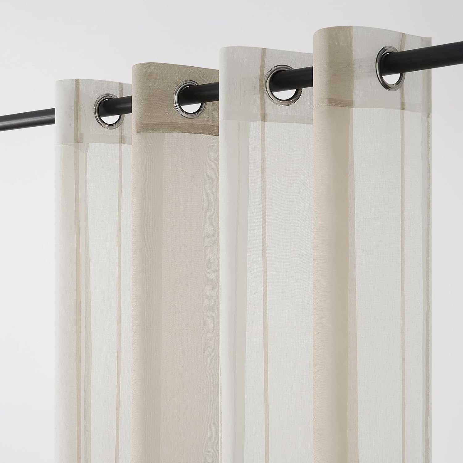 Thumbnail 1 de Topfinel Cortinas Rayadas para Sala 140x240cm 🏡 2 Piezas Blancas y Caqui