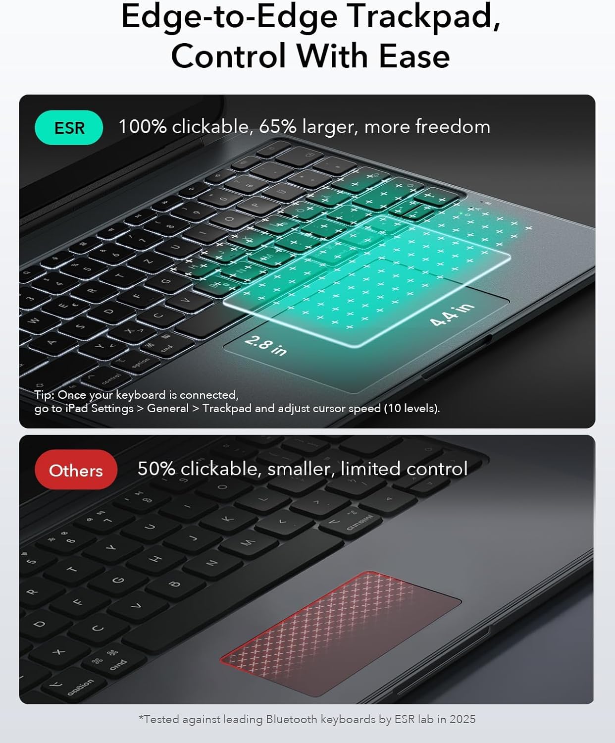 Detalle 2 de ESR Hülle mit Tastatur für iPad Air 11" (M4/M3/M2) & 10,9" (5./4. Gen) – Magnetisch abnehmbares Keyboard, großes Trackpad, Backlight