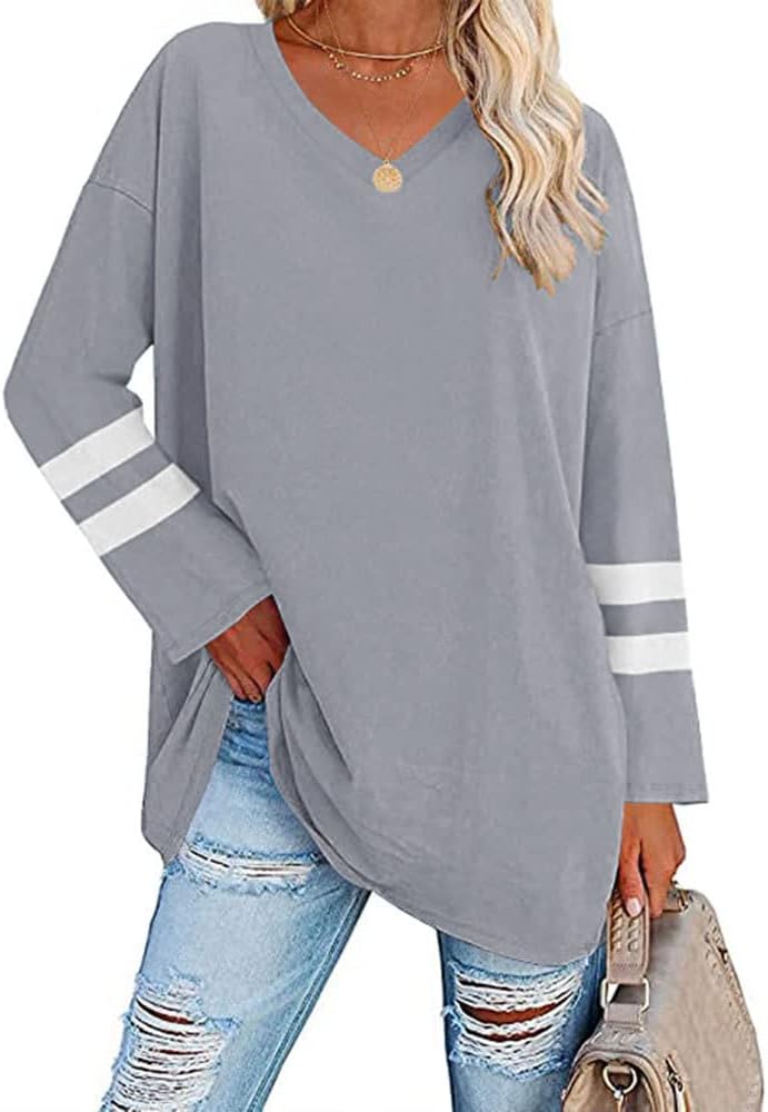 Detalle de Famulily Women's Striped Long Sleeve T Shirt Tunic Top – Cotton Comfortable Everyday Wear