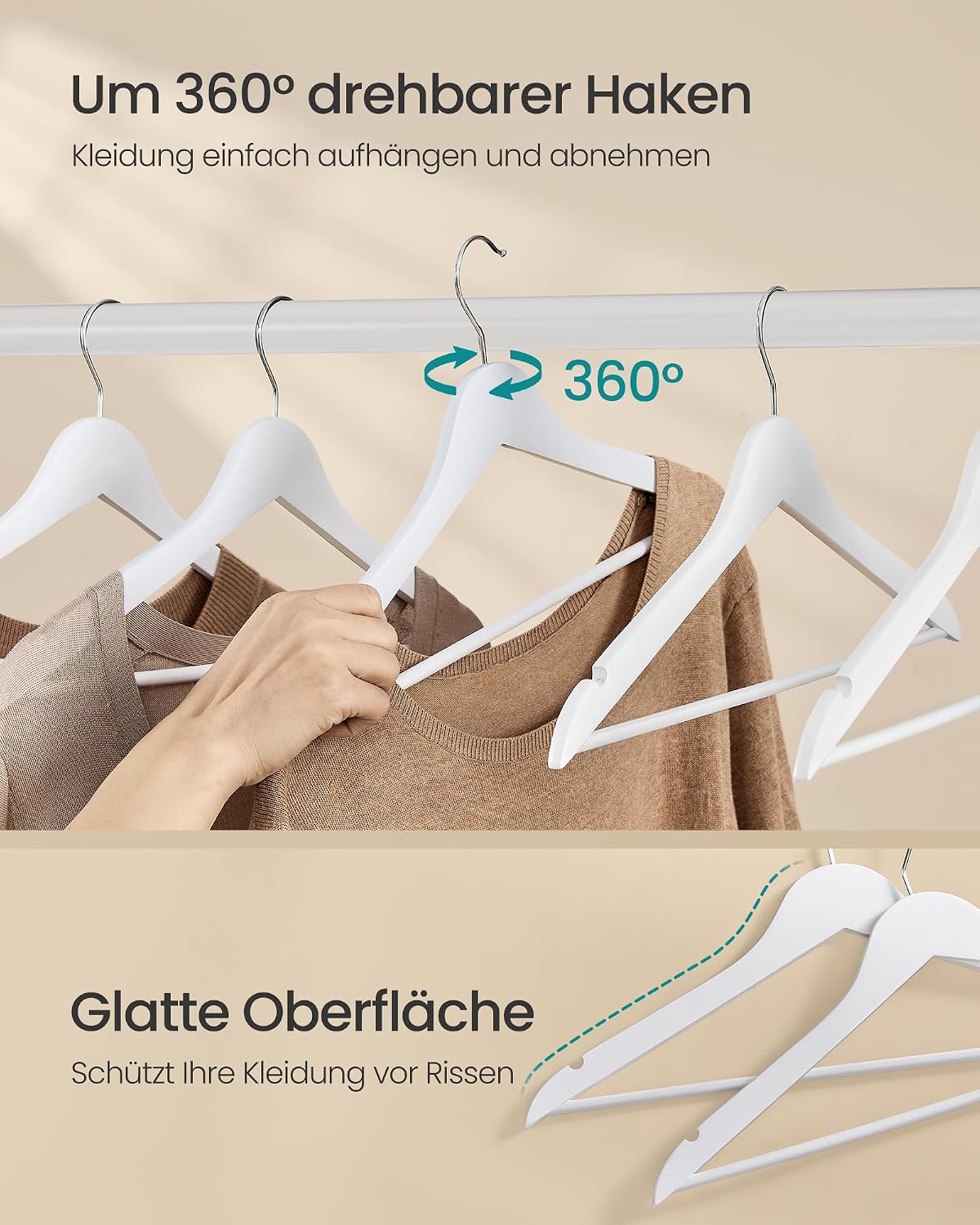 Thumbnail 6 de SONGMICS Kleiderbügel aus Birkenholz (CRW040W01), 20er Set mit 360° drehbarem Haken