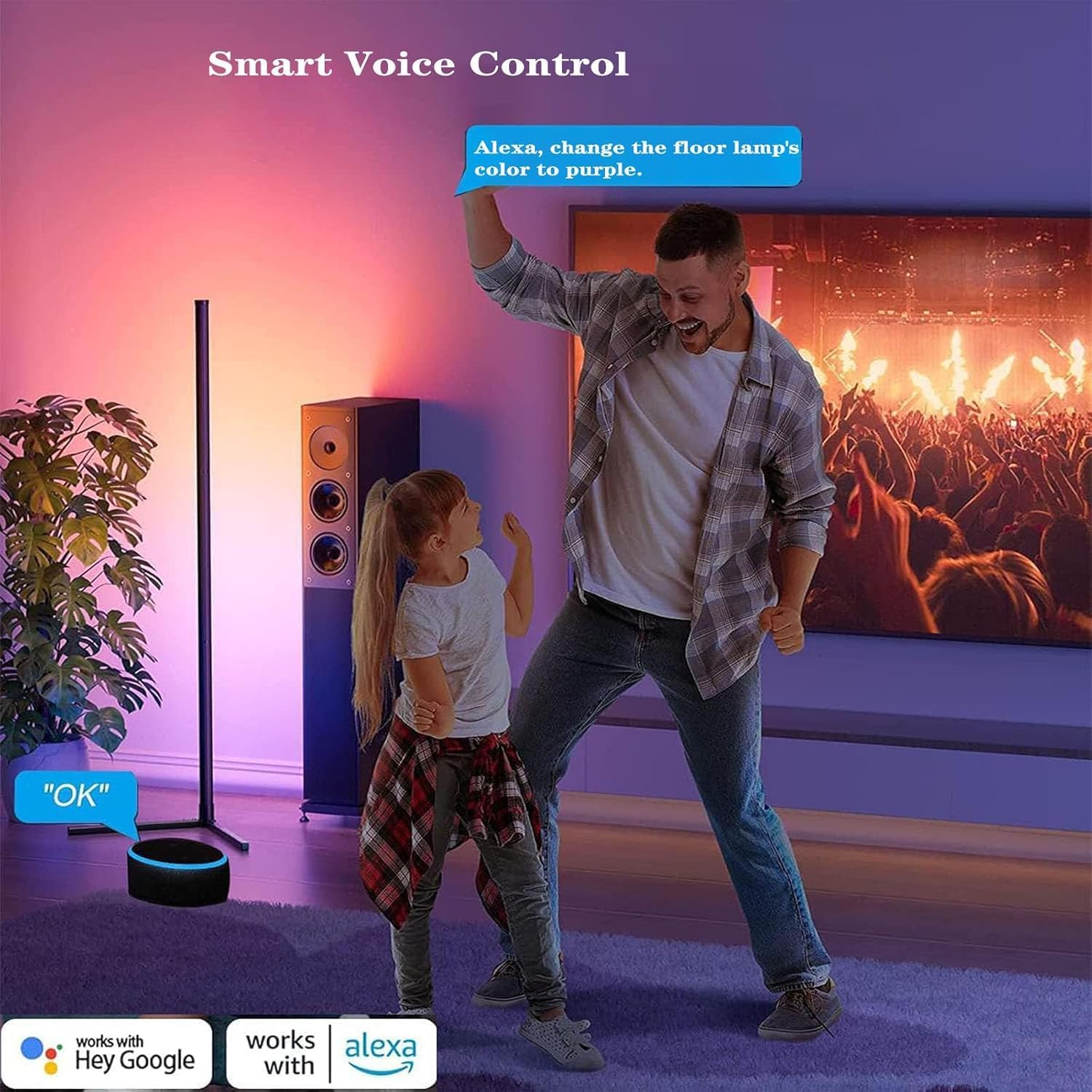 Detalle 2 de Uocub SPL-FLL00X1 Smart LED Corner Floor Lamps, 2-Pack with App Control
