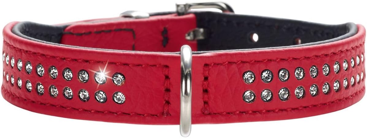 Detalle 2 de HUNTER DIAMOND PETIT Halsband für kleine Hunde – pink/schwarz, Leder, 37 (XS-S)