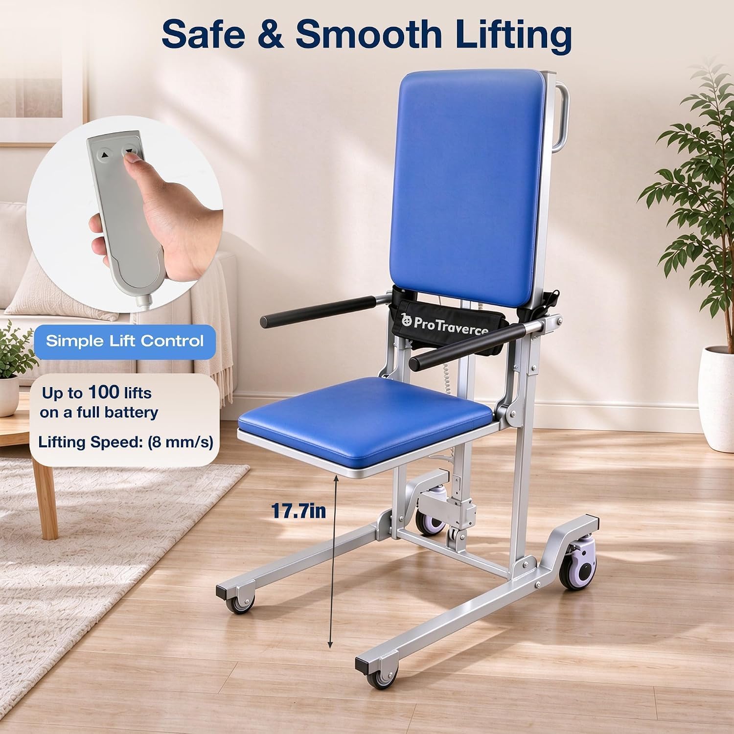 Detalle de ProTraverce SAL06 Sit to Stand Lift, Sky Blue, Acrylic Frame, 350 lb Recommendation