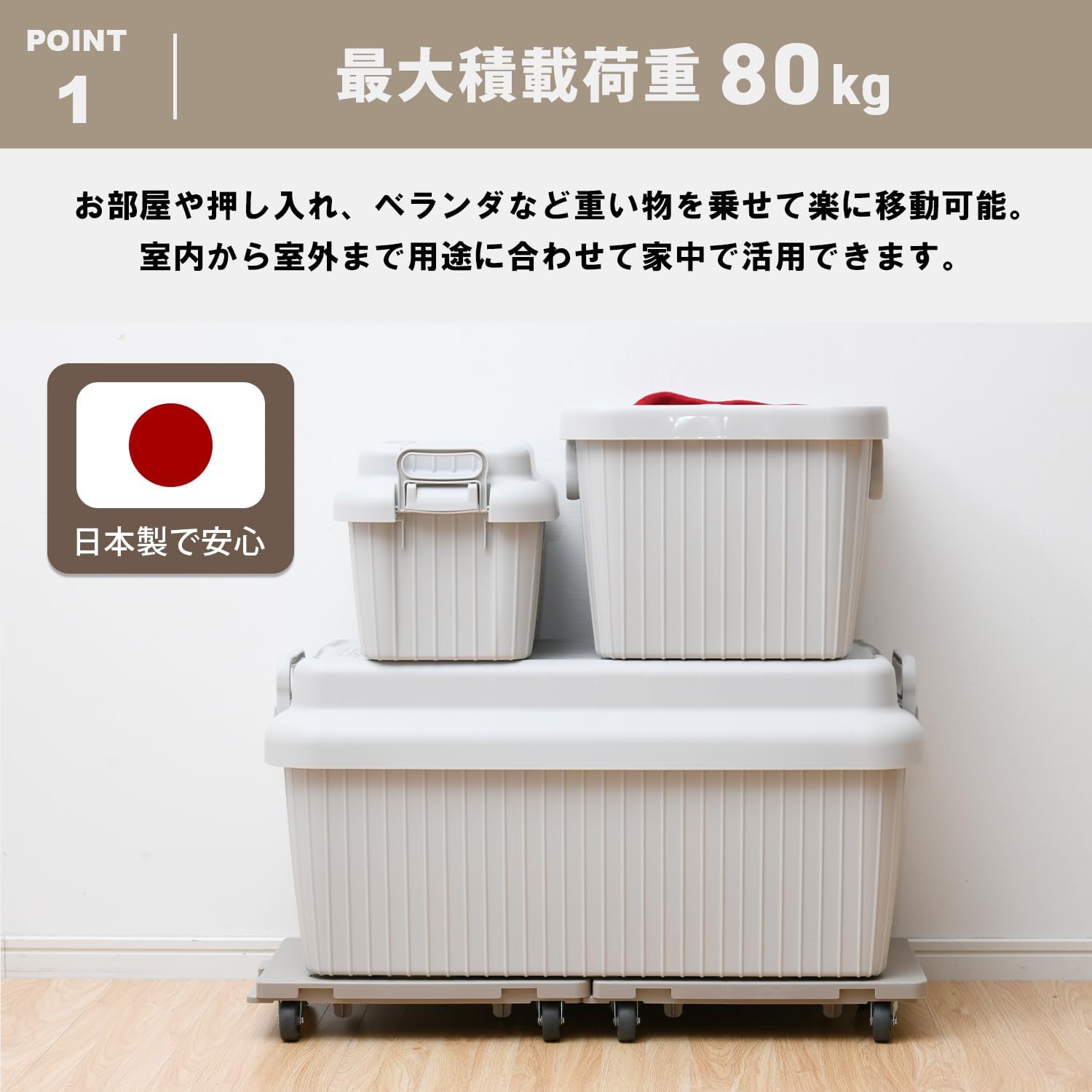 Detalle de 山善(YAMAZEN) NTM-E50MK 家庭用平台車 27.5×41cm・エラストマーキャスター・連結可能