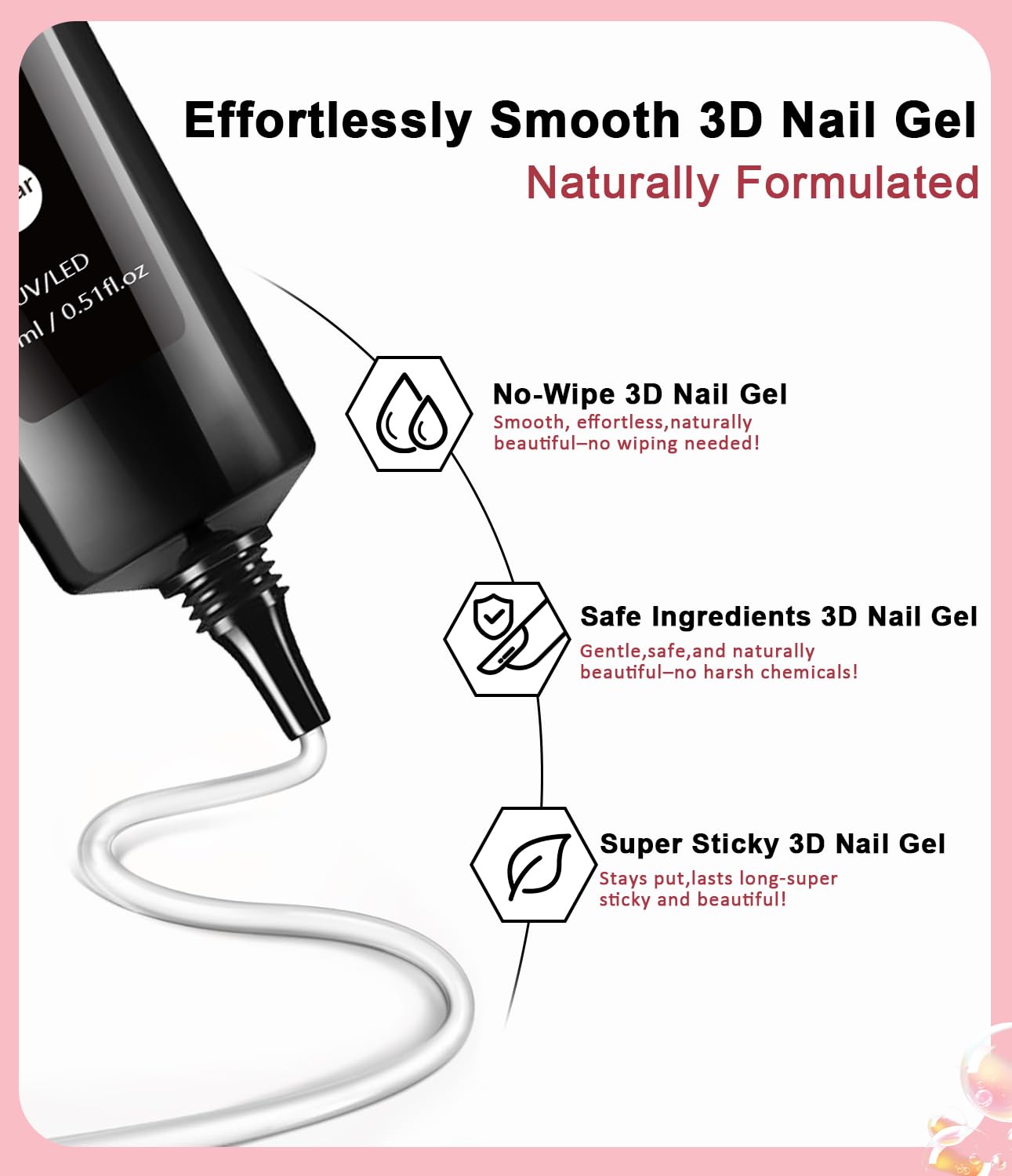 Thumbnail 3 de BISHENGYF Multifunktions 3D Nail Gel (No Wipe) & Laser Pink Chrome Pulver Set – 15 g mit 6x Chrome Nail Powder