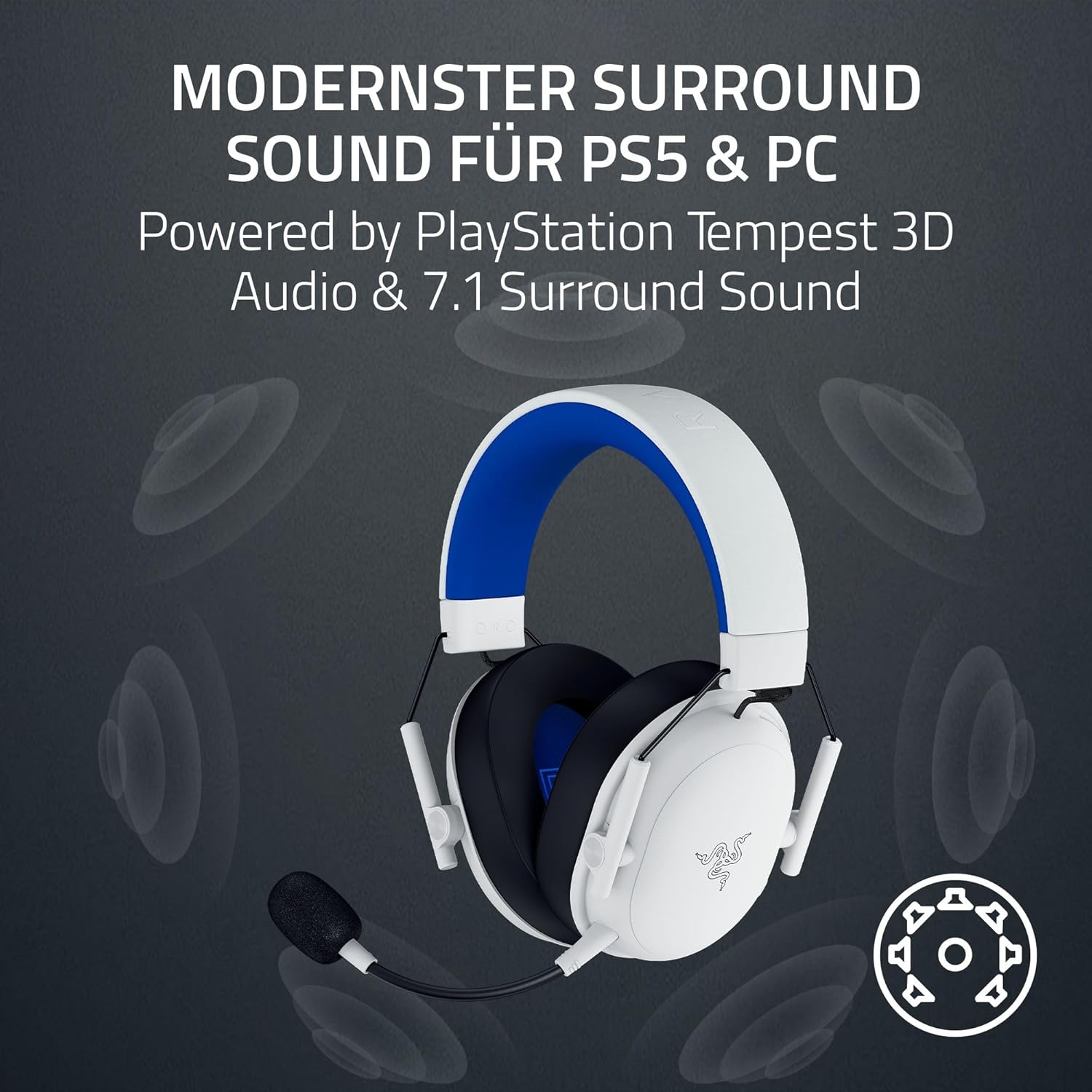 Detalle de Razer BlackShark V3 X HyperSpeed PlayStation – Kabelloses E‑Sport Gaming Headset (Weiß, 270 g)