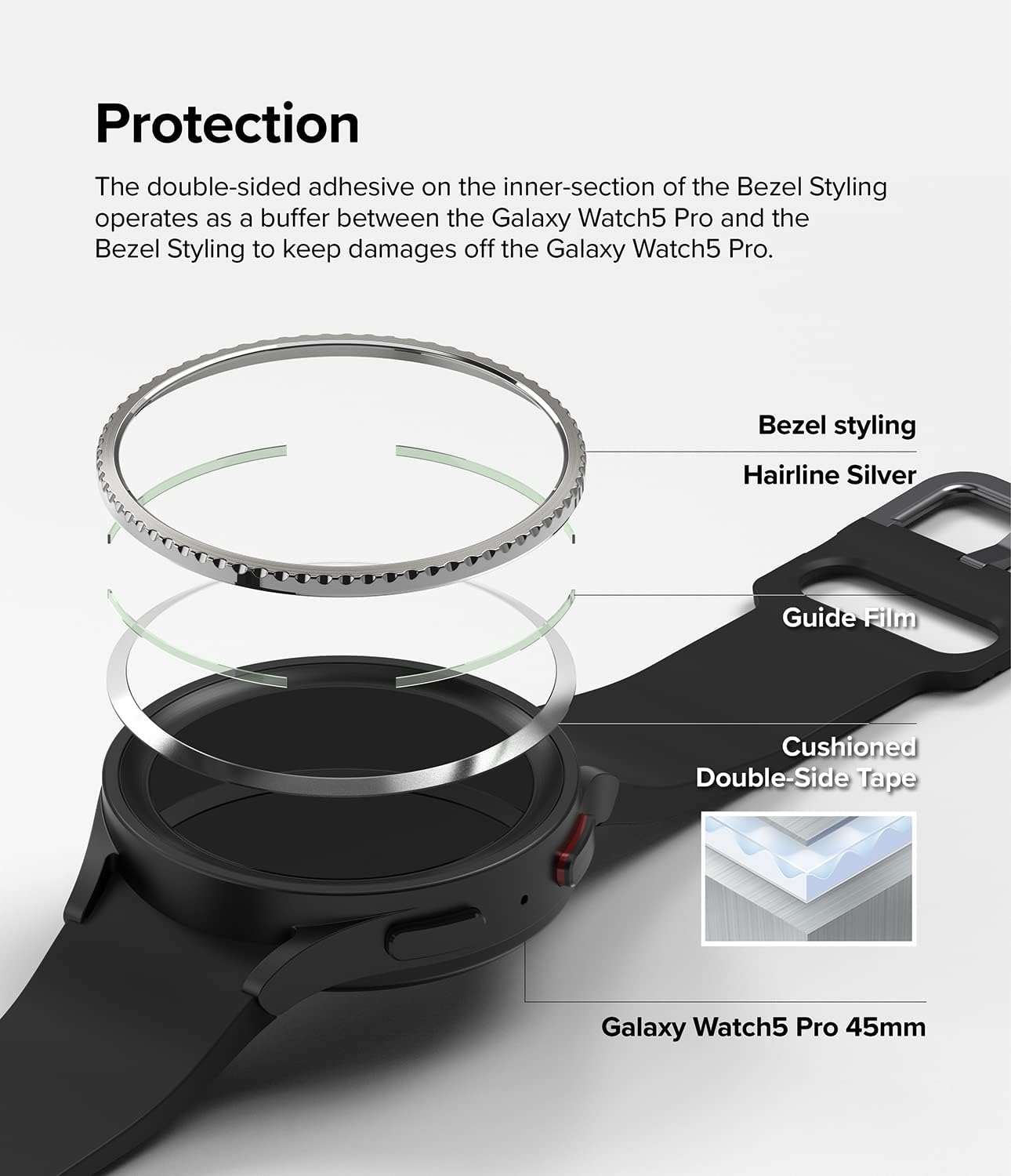 Thumbnail 6 de Ringke Bezel Styling for Samsung Galaxy Watch 5 Pro 45mm – Stainless Steel, Adhesive Bezel Cover in Silver