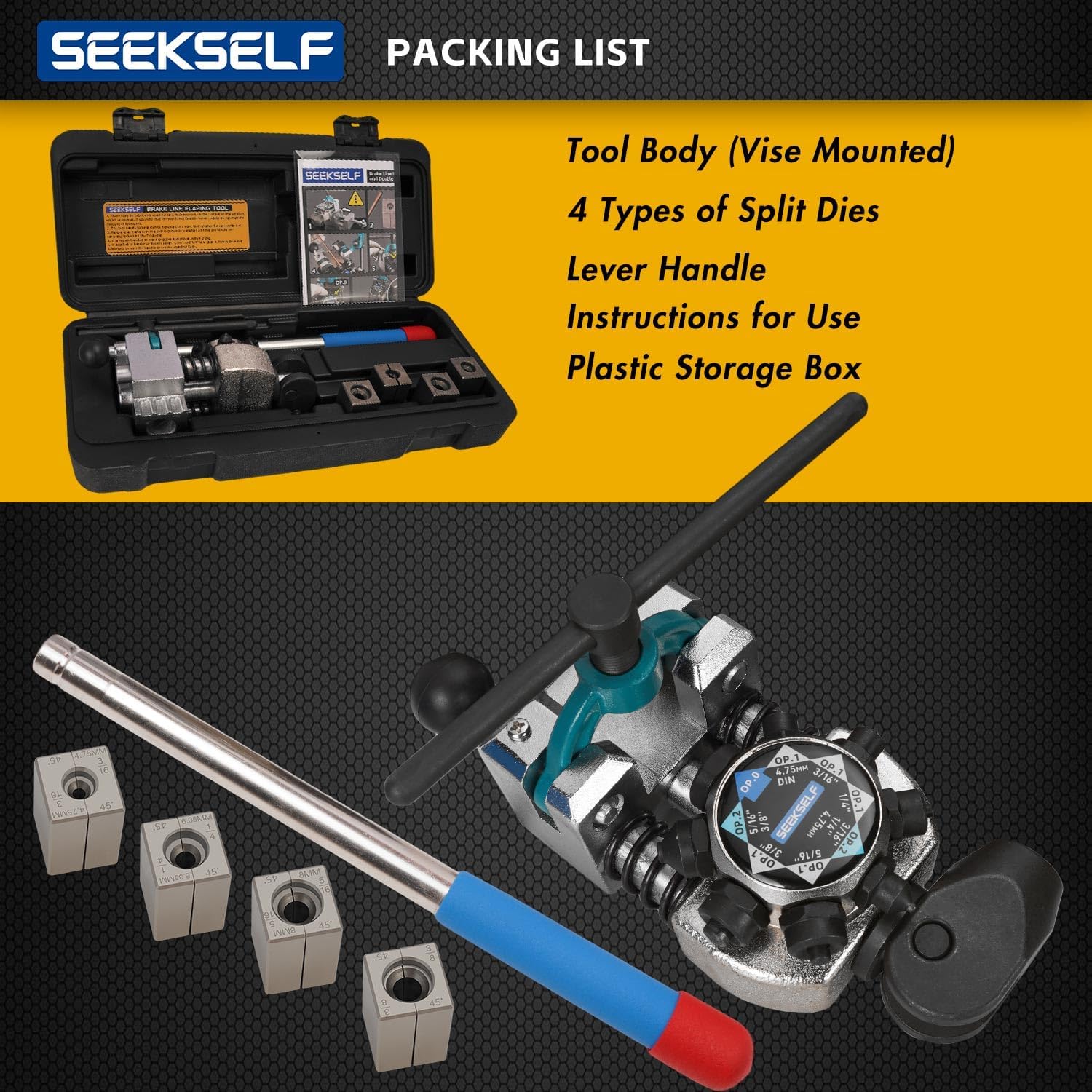 Detalle de SEEKSELF FTOOL-45D-BLACK Brake Line Flaring Tool Kit, 45-Degree Flares