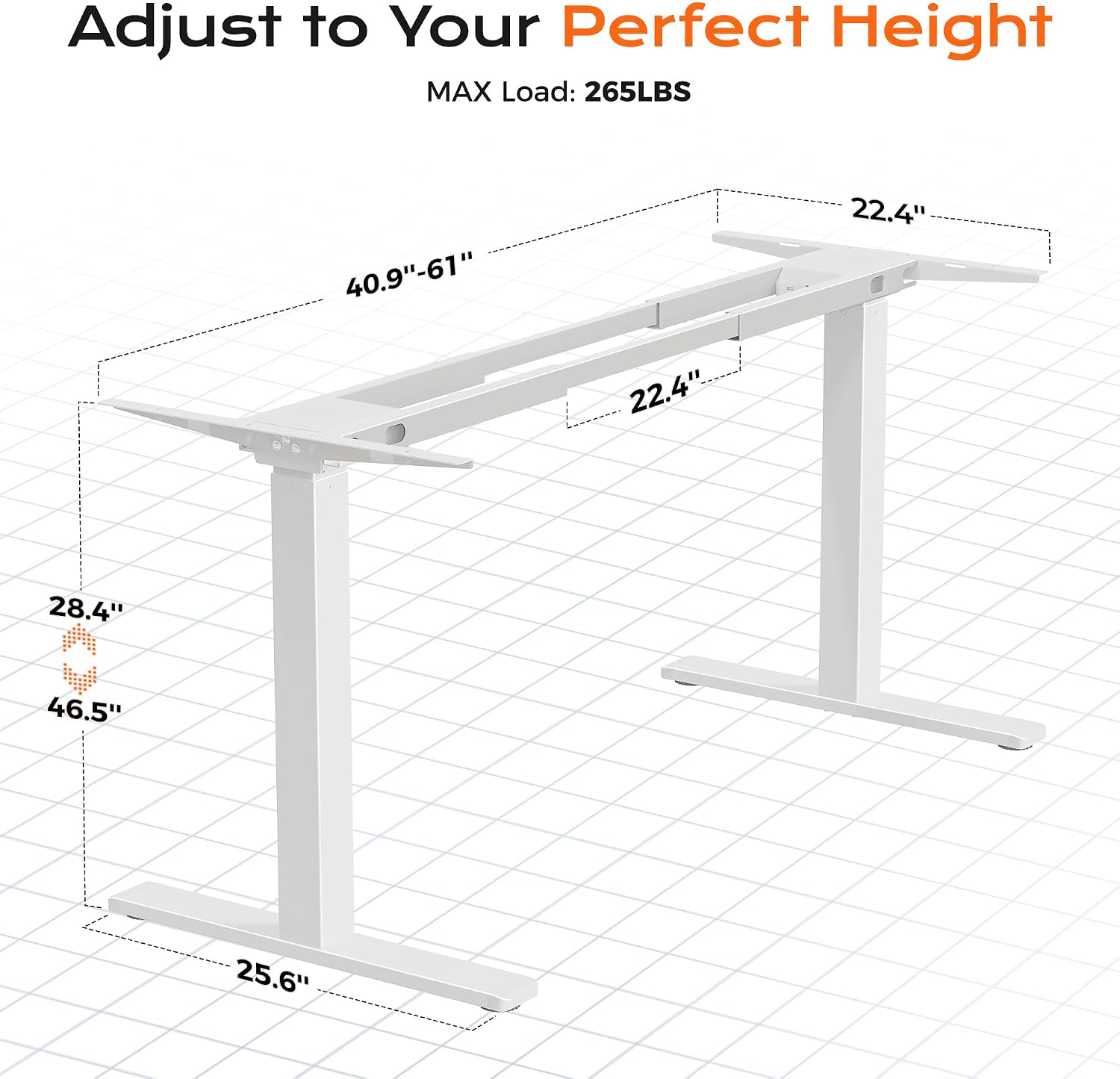 Detalle 2 de Huuger Dual Motor Electric Standing Desk Frame, White Steel, 3 Height Presets