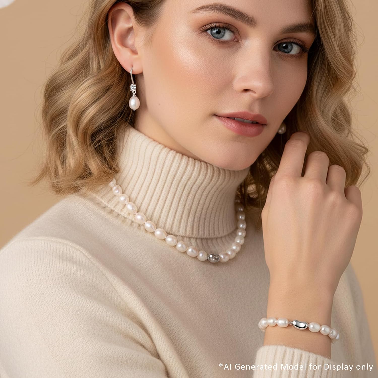 Detalle de BAMIKI Pearl Jewelry Set with 925 Sterling Silver