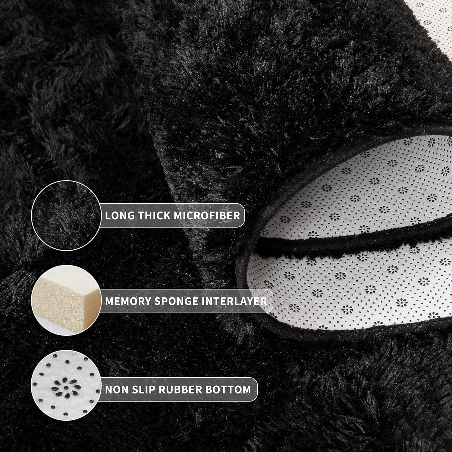 Thumbnail 4 de Tepook Super Soft Fluffy Rug (4 x 6 ft) – Black Velvet Plush with Non-Slip Backing