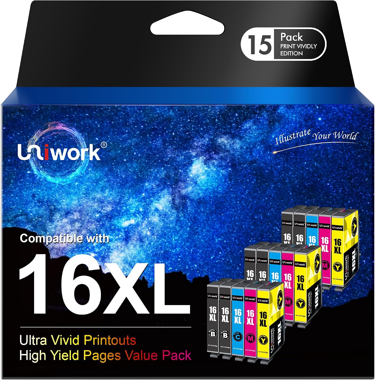 Detalle de Uniwork 16XL Multipack 15er-Pack Druckerpatronen 🖨