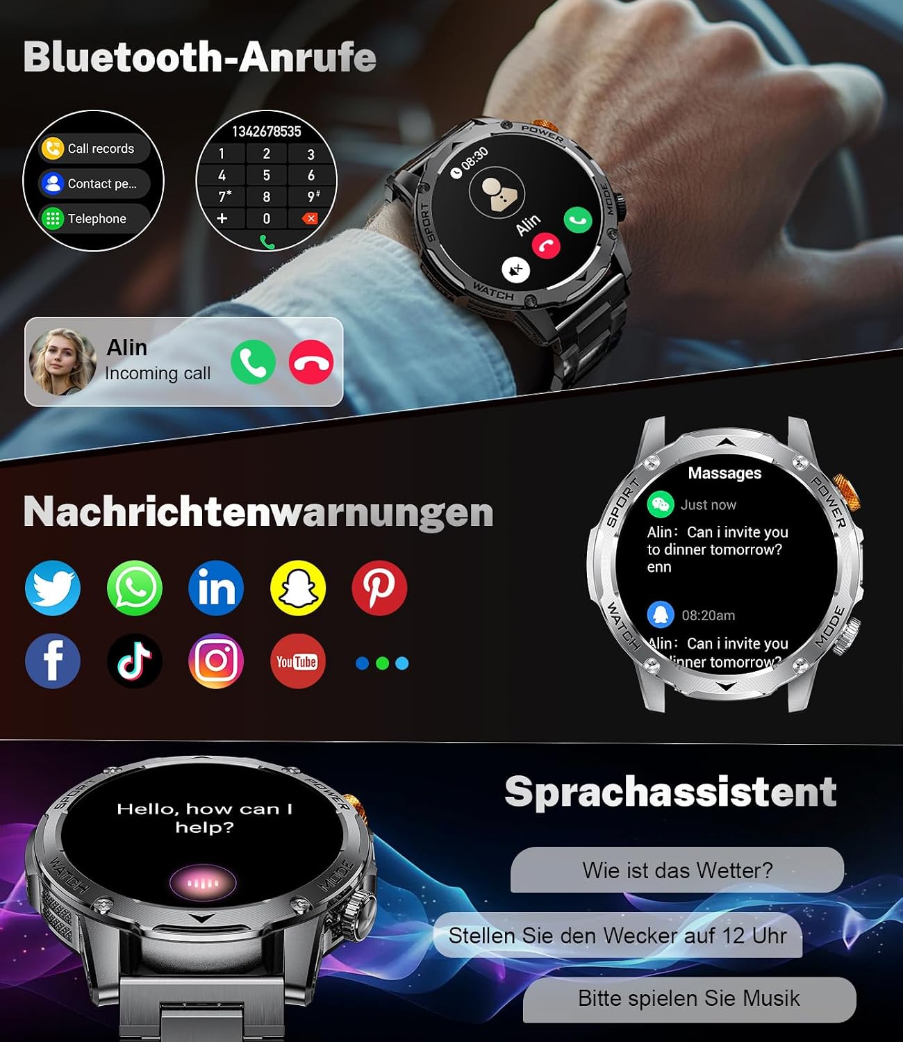 Thumbnail 6 de DREMAC EF12-F smartwatch voor heren met 1,75-inch HD-scherm, zaklamp en IP68