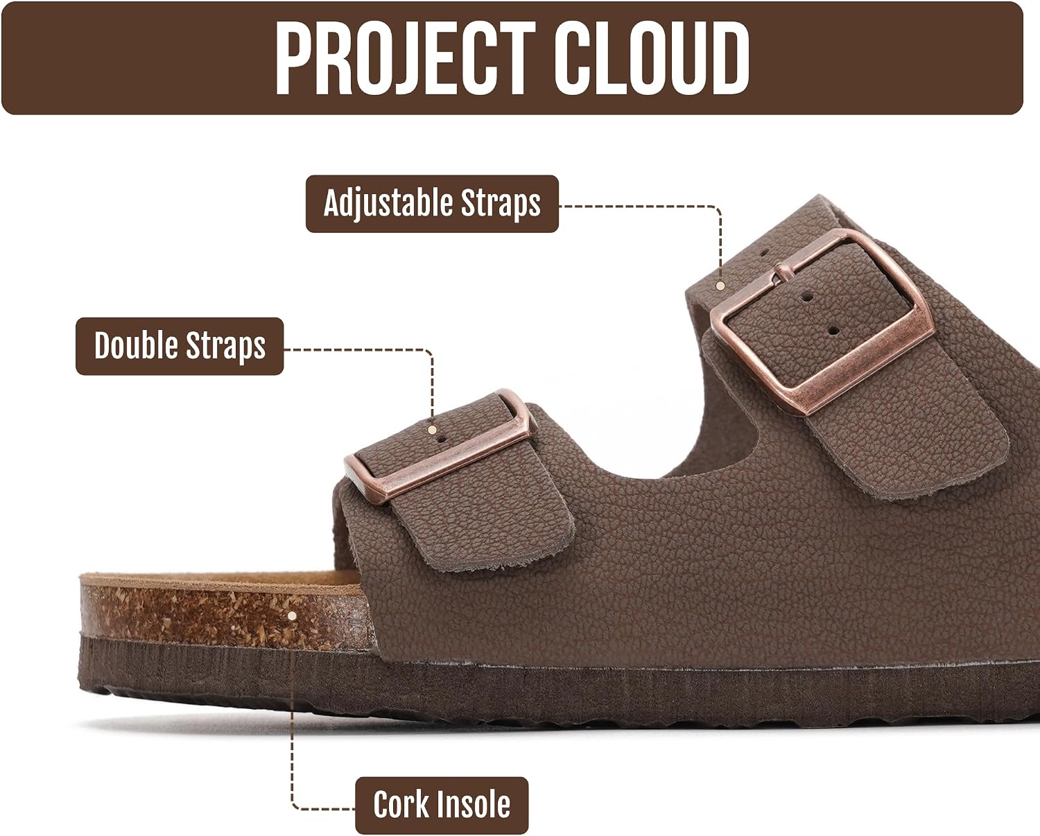 Thumbnail 2 de Project Cloud 100% Genuine Leather Flat Sandals (Venita) — Cork Footbed, Memory Foam Insole, Arch Support