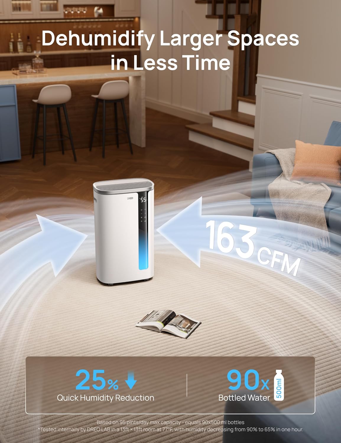 Detalle de DREO DR-HDH004S 95-Pint Smart Dehumidifier, 41 dB, 3 Speeds