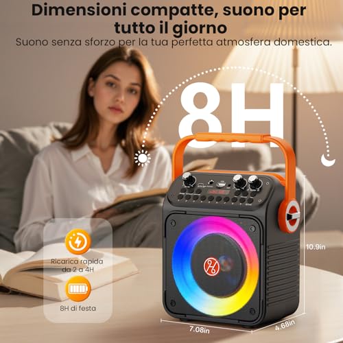 Thumbnail 6 de HWWR Karaoke con Microfono Wireless 2x 60W – Sistema PA portatile, Bluetooth 5.3, TWS, FM, USB/TF, LED RGB