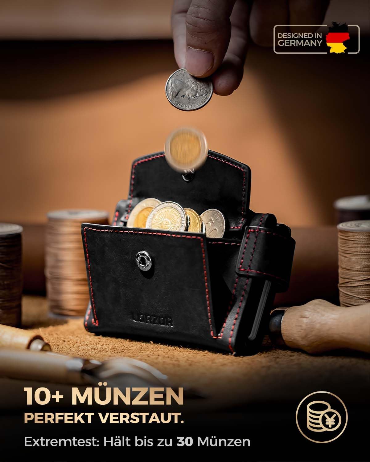 Thumbnail 1 de LORZOR AirTag Wallet mit XXL Münzfach – Slim Wallet aus Echtleder, RFID-Schutz und AirTag Integration