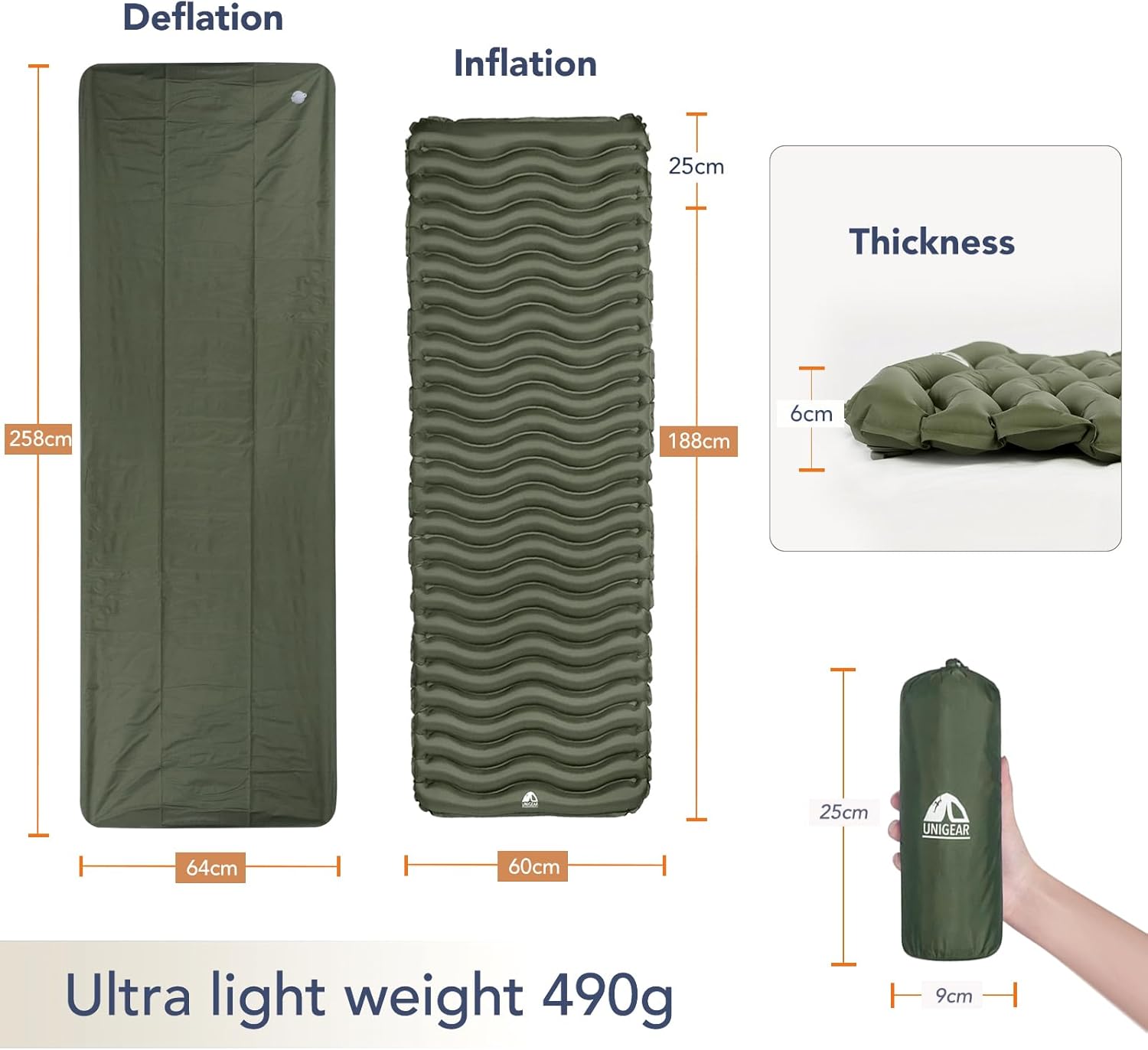 Detalle de Unigear 500g ultraleichte Isomatte – kompakt, wasserdicht und rutschfest für Outdoor-Abenteuer
