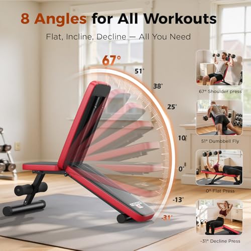 Detalle de NICEPEOPLE Adjustable Weight Bench for Home Gym — 660LBS Capacity, 8 Backrests, Foldable for Small Spaces