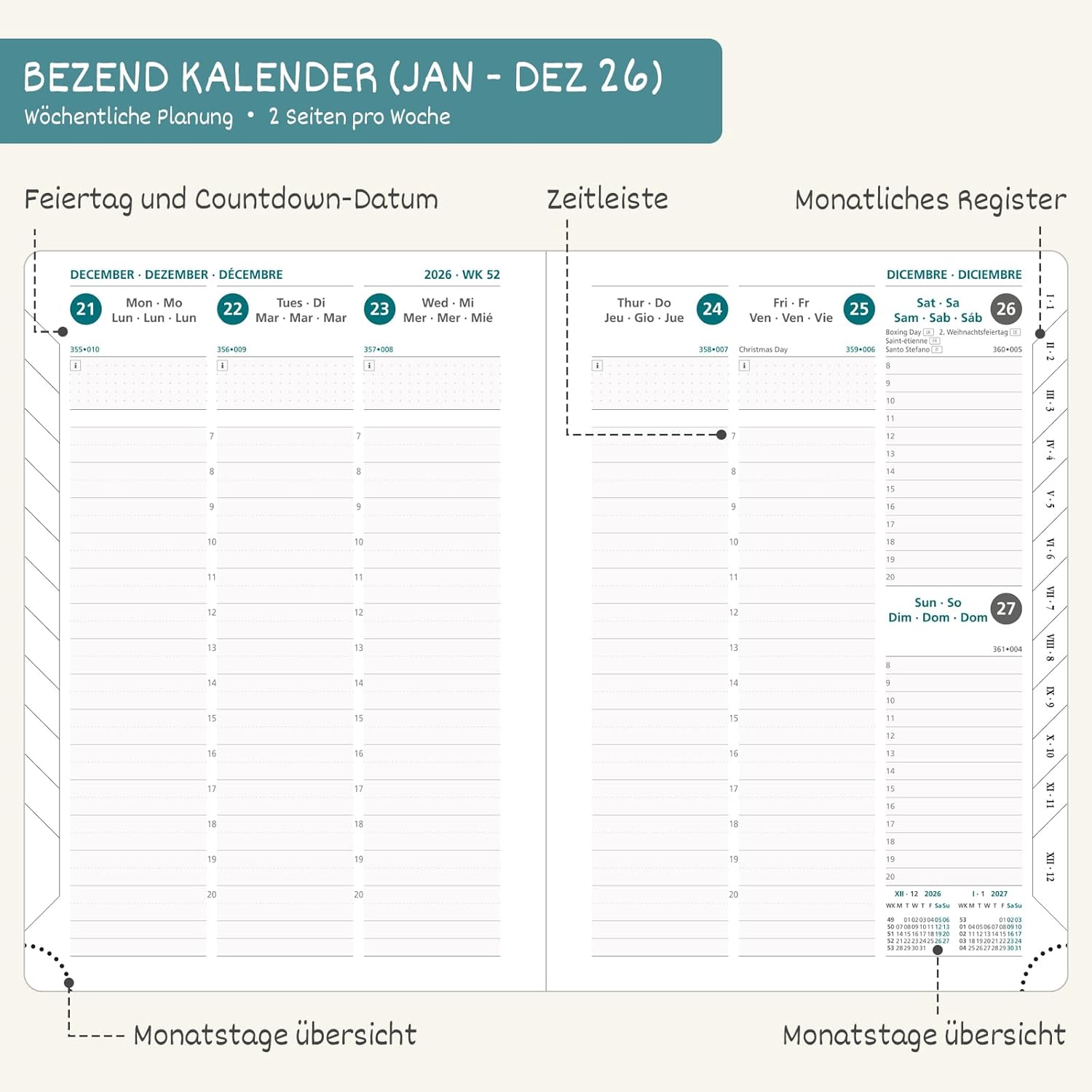 Thumbnail 2 de BEZEND Kalender 2026 A5 Wochenplaner mit Register 📘