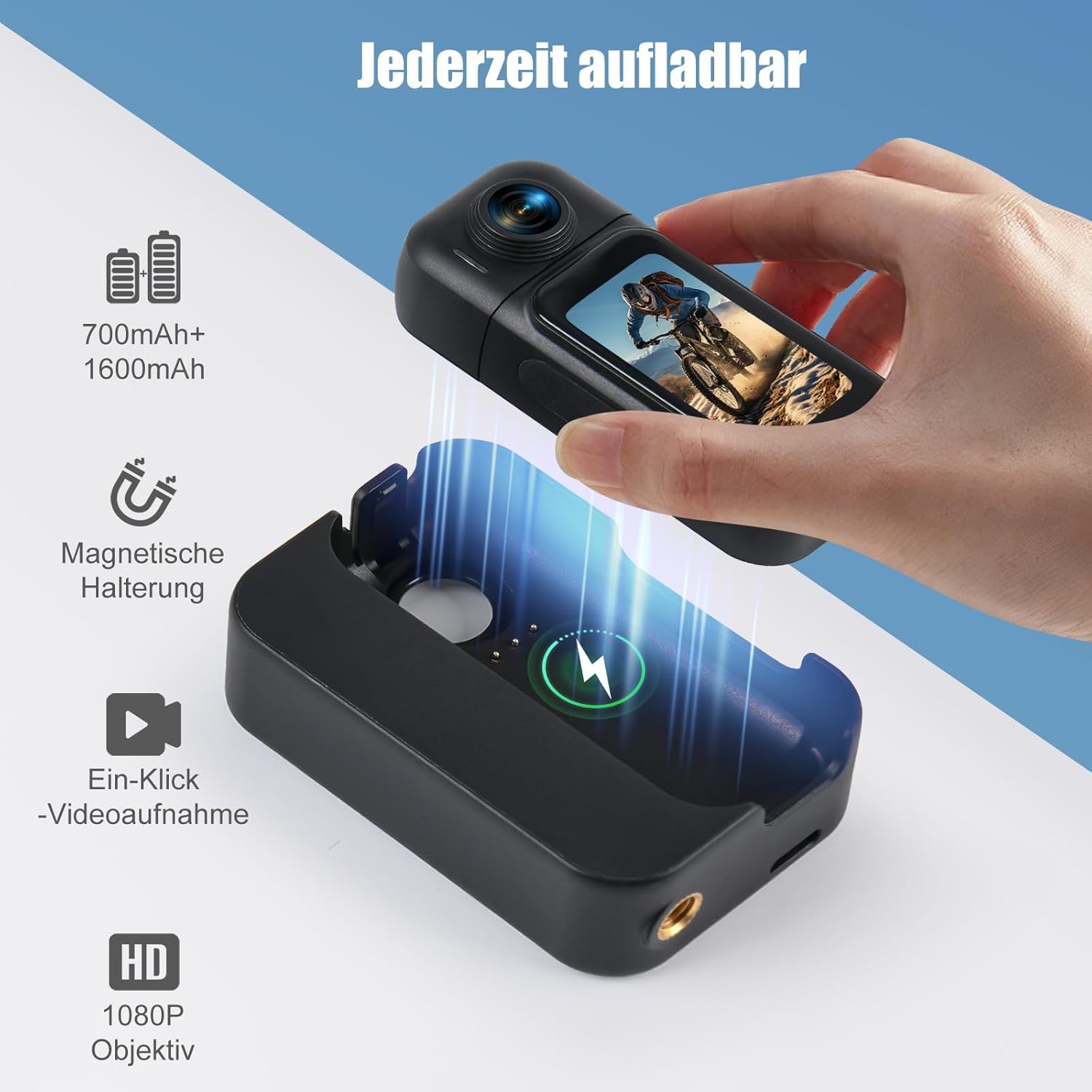 Detalle de Hiwoor Action Cam Mit Touchscreen – 8-Stunden-Akku, wasserdicht bis 30 m, 64 GB & umfangreiches Zubehör