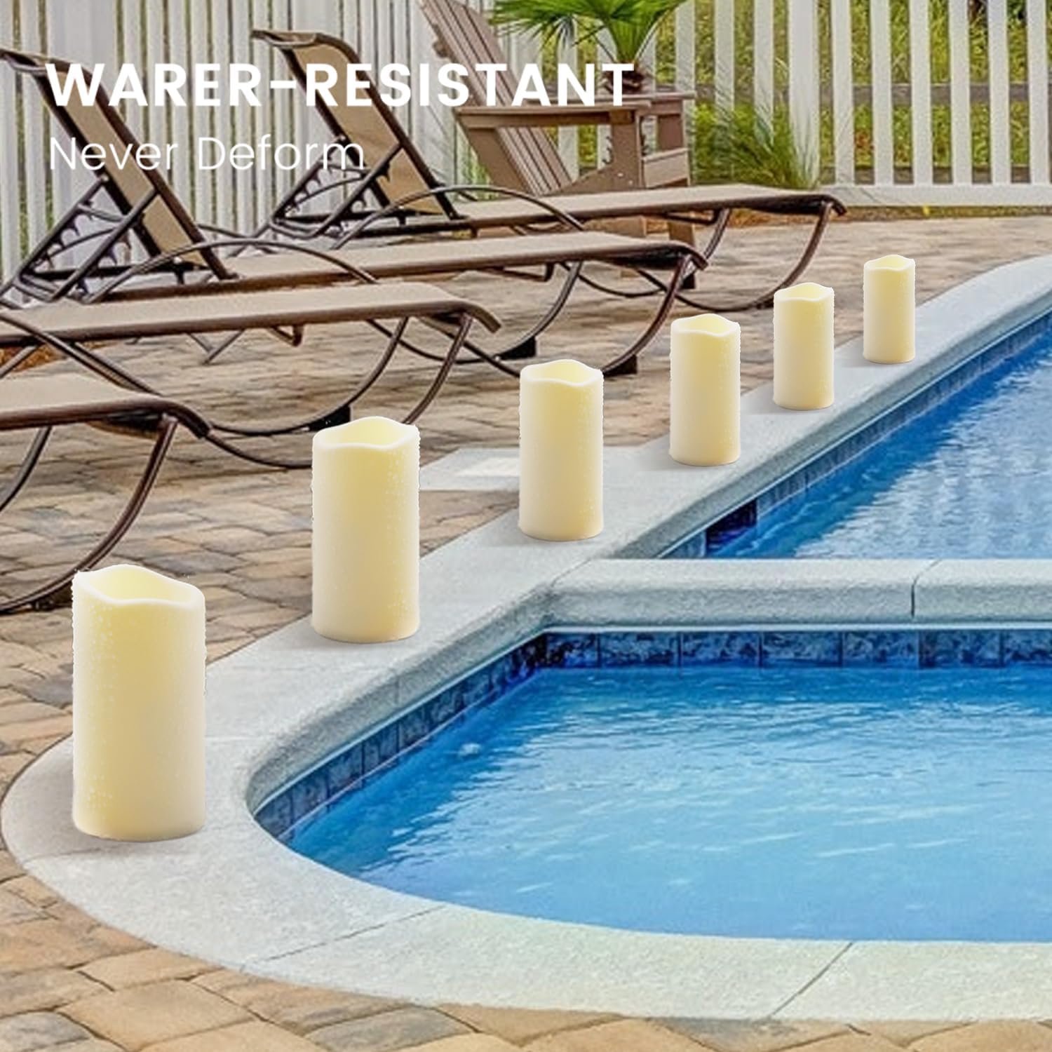 Detalle 2 de Biyanuo 2er-Set wasserdichte Outdoor LED-Kerzen mit Fernbedienung & Timer