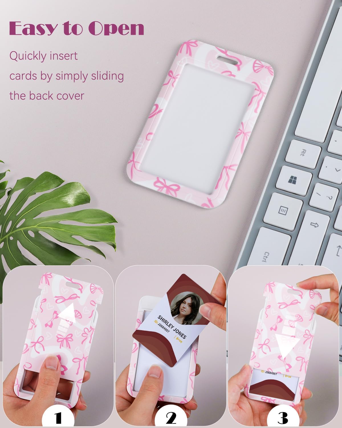 Thumbnail 1 de Uniclife fashionable sliding badge holder with retractable badge reel, bowknot design and detachable lanyard