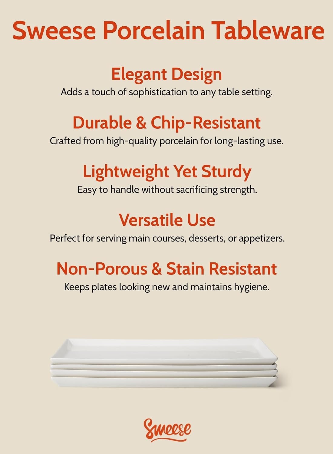 Thumbnail 6 de Sweese White Serving Platters: 15.5 Inch Porcelain Rectangular Trays (Set of 4)