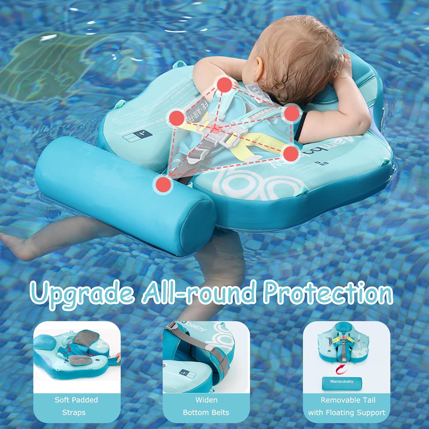 Detalle de Luckclubtojoy Mambobaby Float with Canopy & Tail – Non-Inflatable Infant Pool Float (Green)