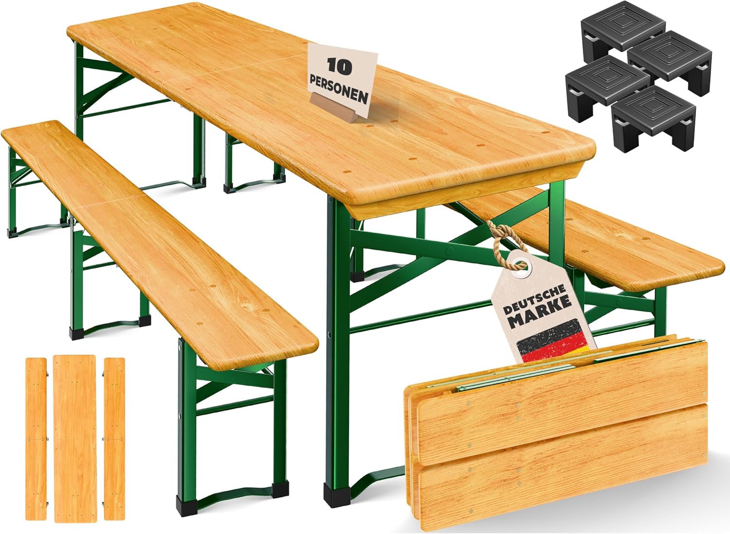 Detalle de KESSER® Premium Bierzeltgarnitur 3-teilig klappbar mit Biertisch und 2 Bierbänken (Holz & Stahl)