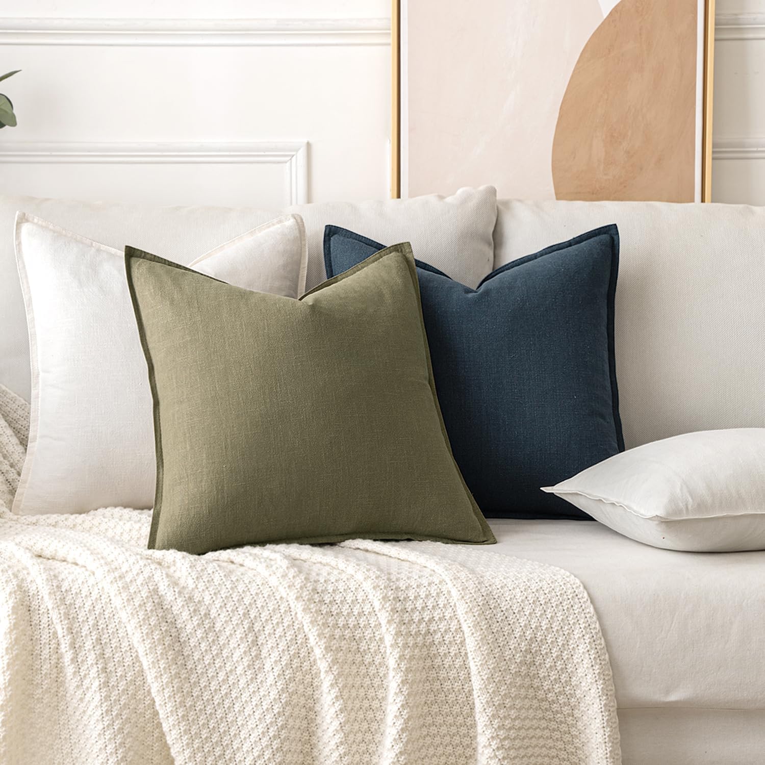 Thumbnail 3 de MIULEE Linen Throw Pillow Covers, 18 x 18, Cream White, Set of 2