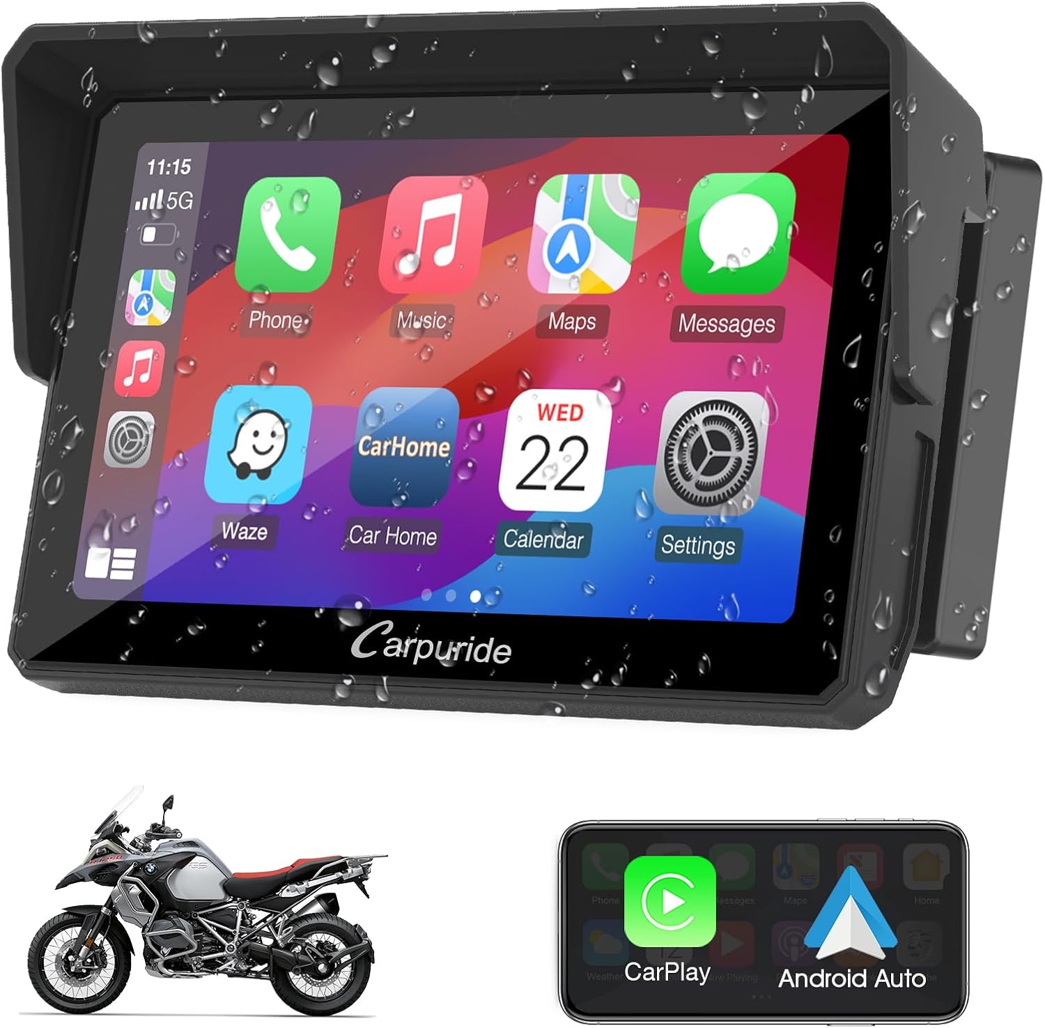 Detalle de Carpuride W502b Motorcycle CarPlay Screen for BMW (R1200GS / R1250GS / S1000XR) with 5-Inch IPS Touchscreen