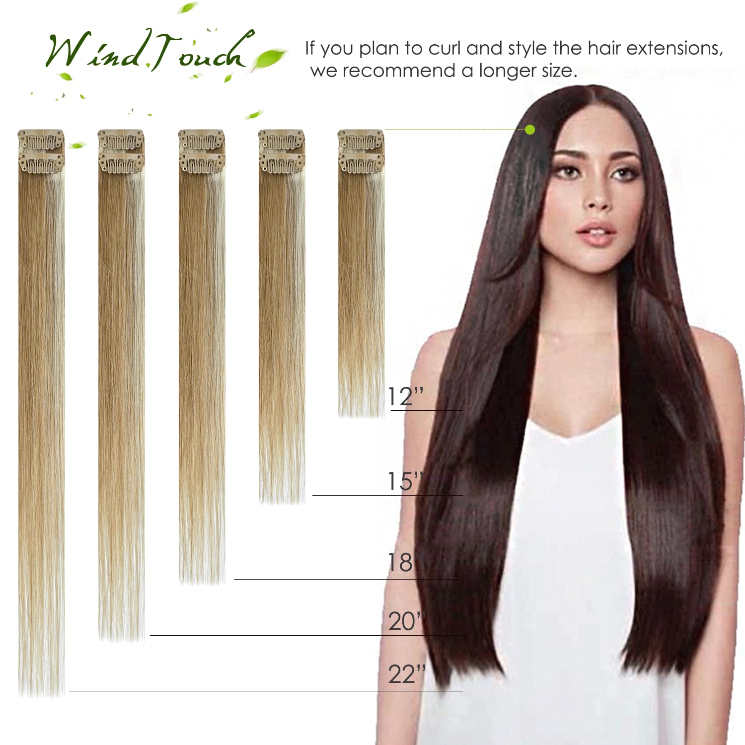Thumbnail 5 de WindTouch Clip-In Hair Extensions (Human Hair Remy), Bleach Blonde #18p613, 18Inch, 7 Pieces