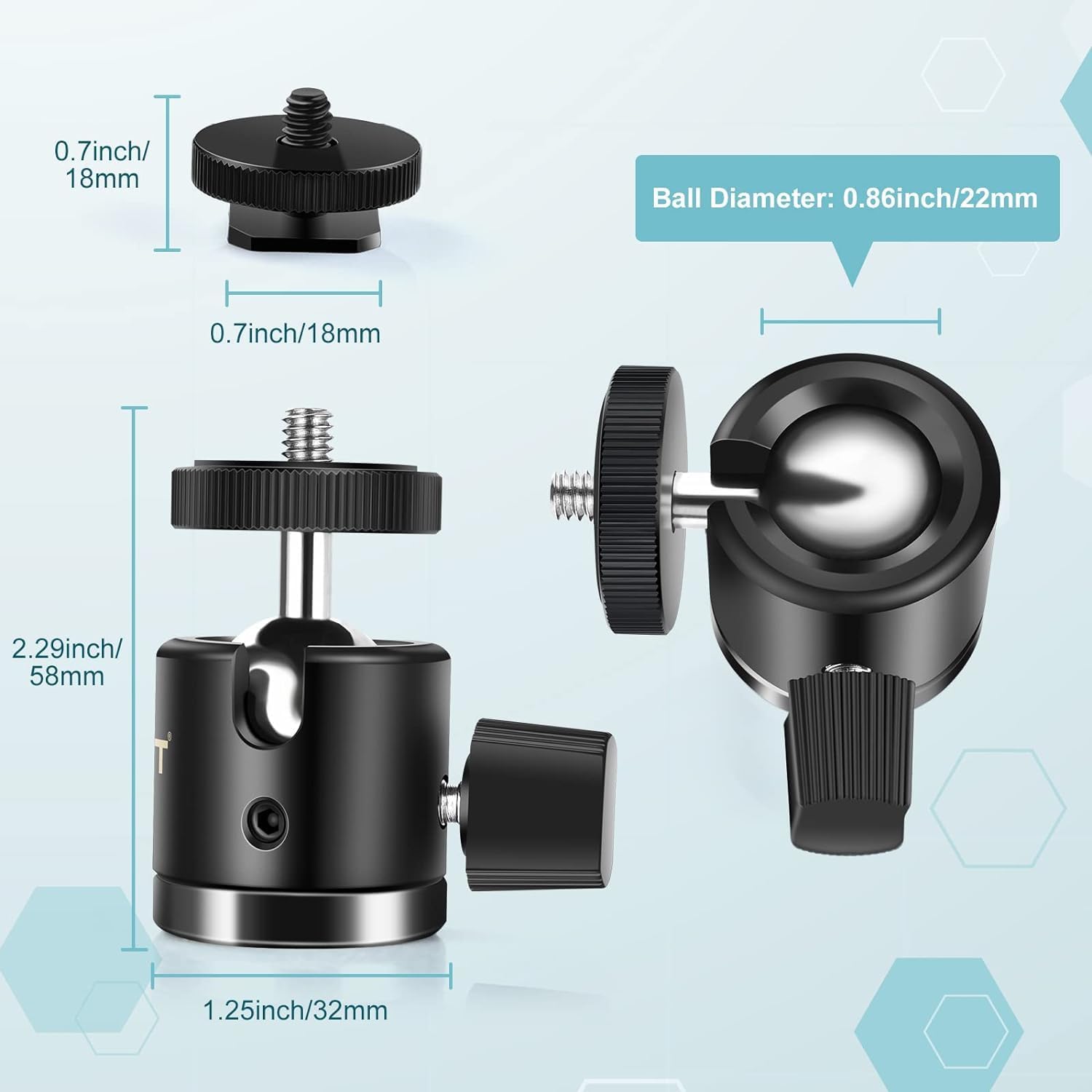 Thumbnail 5 de UTEBIT 360° Swivel Mini Ball Head with 1/4 Hot Shoe Mount for DSLR Cameras and Accessories