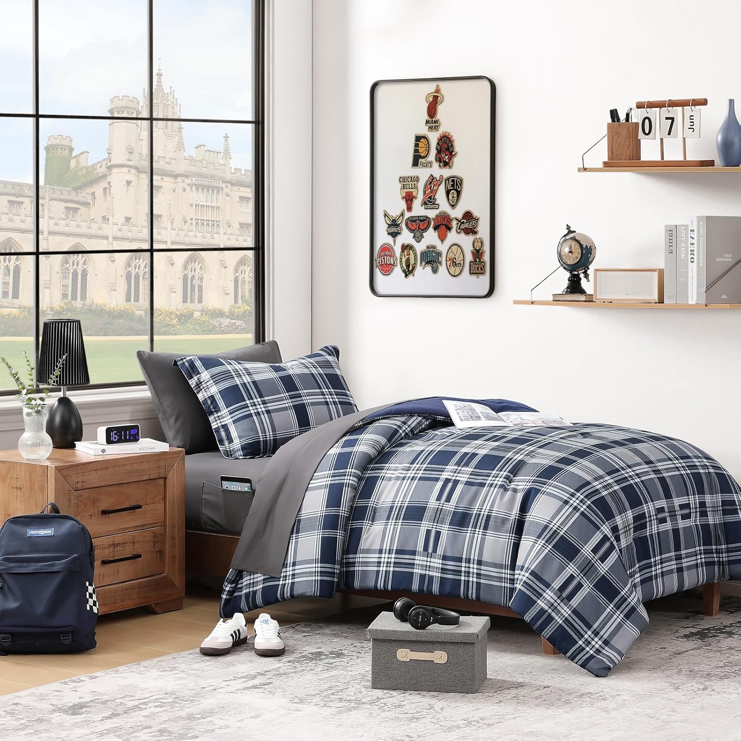 MaiRêve Navy Blue Twin XL Comforter Set - 5-Piece Dorm Bedding with Fitted Sheet Pocket