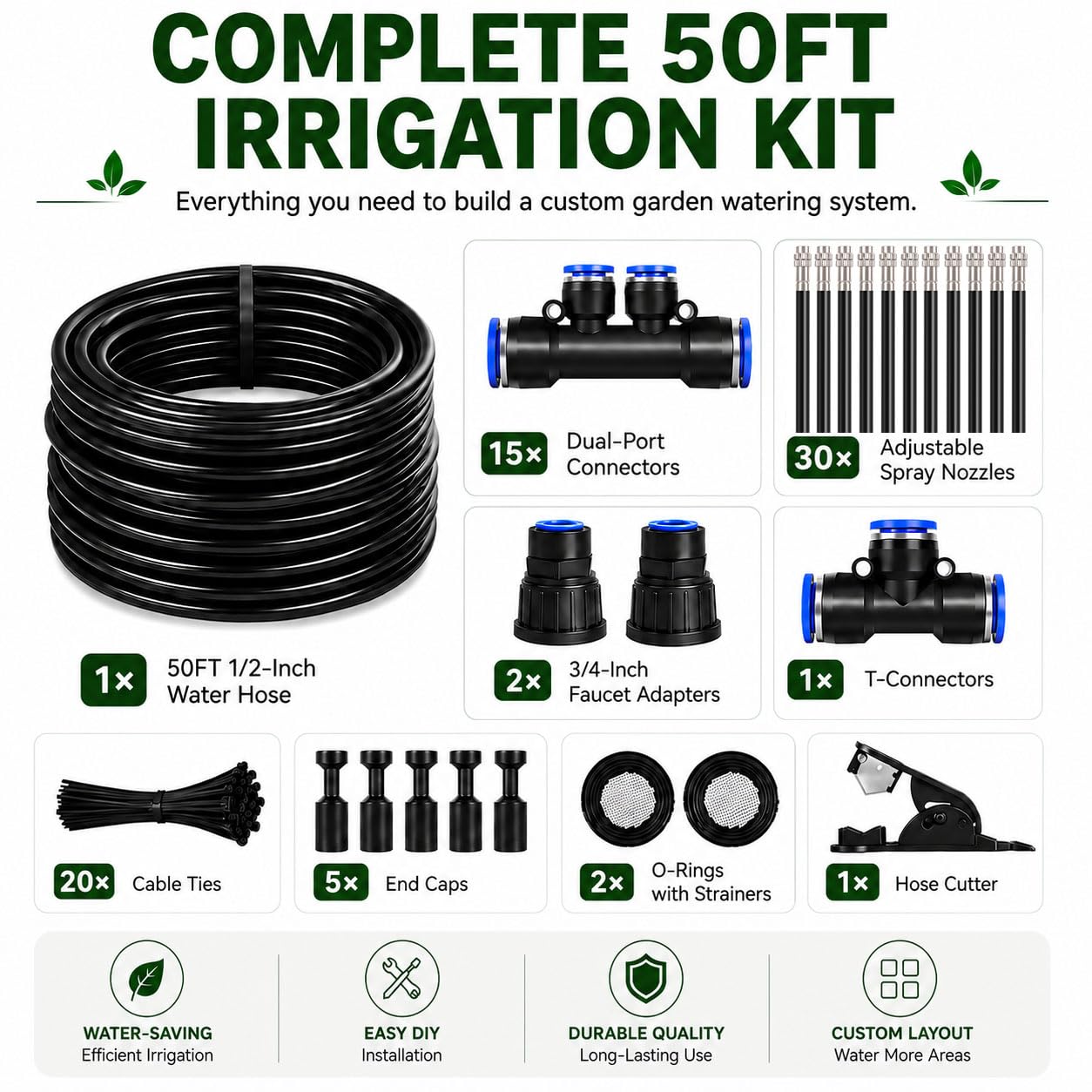 Thumbnail 6 de Wirv kt 50FT High-Flow Garden Irrigation System, 12mm Tubing, 30 Adjustable Nozzles
